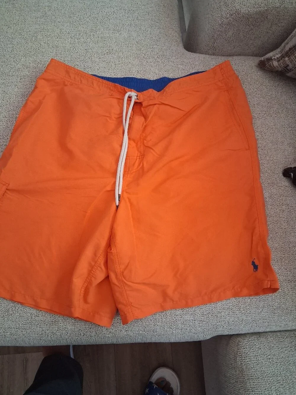 Polo by Ralph Lauren Orange Swim Trunks with Blue Waistband Detail